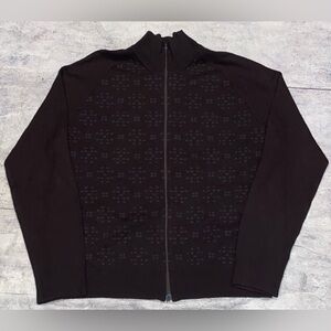 John Varvatos Cashmere Wool Fair Isle Snowflake Pattern Knit Sweater Full Zip Up